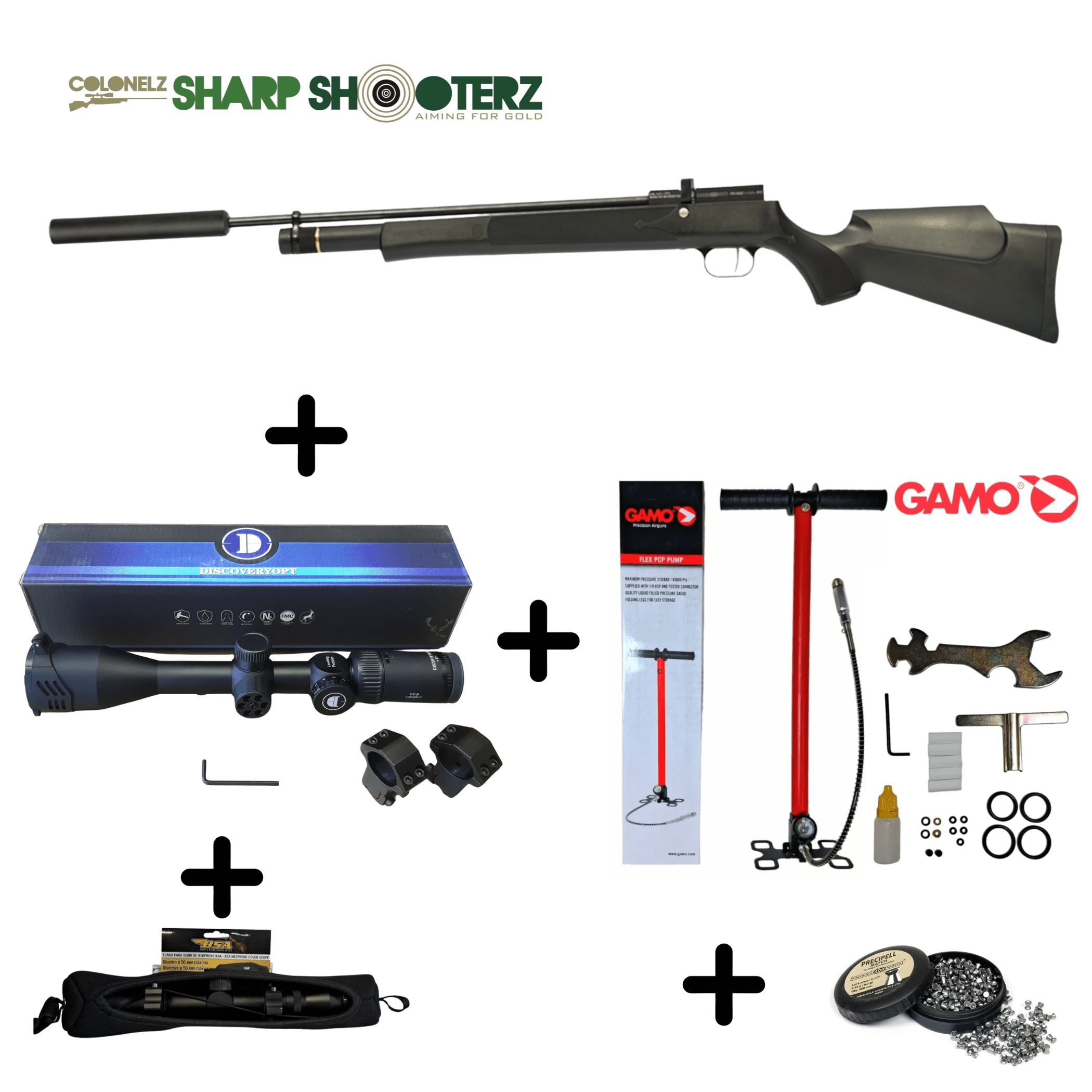 Precihole PX100 Achilles X3 Ultimate Combo With Discovery Scope Gamo PCP Pump CSS Rifle Bag BSA Scope Cover And A Pellet Box 2 Combo